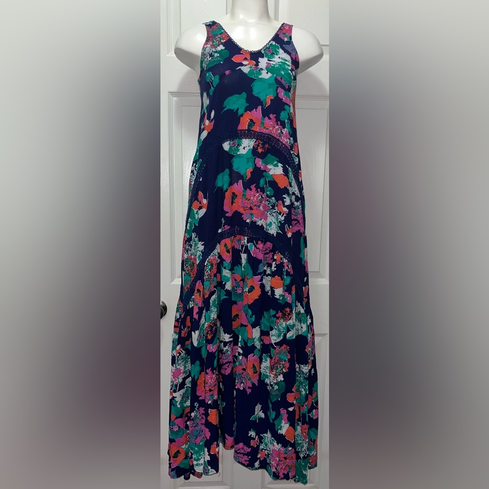 NWOT Catch Me Blue Multi-Color V-Neck Maxi Dress size XS